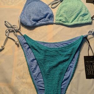 Blue and Green Textured Bikini Set